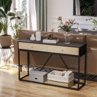 HOMCOM Table de Console Table d'entrée Moderne pour Salon 2 tiroirs cadre en métal dim. 120 x 35 x 75 cm(m-8)