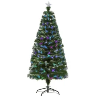 HOMCOM 5FT Multicoloured Artificial Christmas Tree w/ Fibre Optic Lights Pre-Lit Modes Metal Stand Star Holder Home Seasonal Decoration(m-11)
