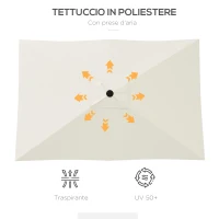 Outsunny Ombrellone Rettangolare 2x3 m da Giardino con Apertura a Manovella e Inclinazione Regolabile, Beige(m-7)