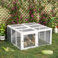 PawHut 48 Inch Rabbit Hutch Rabbit Run Small Animal Guinea Pig House Bunny Cage Hideaway Outdoor with Openable Roof Grey(m-2)
