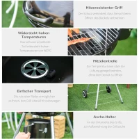 Outsunny Grillwagen Kohlegrill Standgrill BBQ rund mit Aschefänger Metall Schwarz Ø57 x 94 cm(m-7)