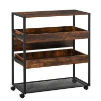 HOMCOM Küchenwagen Küchenrollwagen Servierwagen 3-stöckige Küchenregal Industrie-Design mit verstellbaren Füßen Rustikales Braun 80 x 40 x 90 cm(m-1)