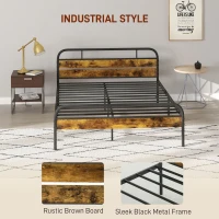 HOMCOM Industrial-Style King Bed Frame - Black/Brown(m-4)