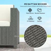 Outsunny 3 Seater Rattan Sofa All-Weather Wicker Weave Metal Frame Chair with Fire Resistant Cushio-Cream(m-4)