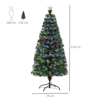 HOMCOM Árbol de Navidad 150cm Artificial Árboles con 180 Luces LED multicolor y Estrella Decorativa Brillante Árbol con Soporte Fibra Óptica(m-3)
