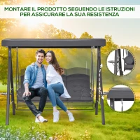 Outsunny Dondolo da Giardino 3 Posti con Tetto Regolabile, Portabicchieri e Cuscini, 208x120x172 cm, Grigio(m-8)