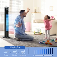 HOMCOM Ventilatore a Colonna Moderno 3 Velocità con Oscillazione 70°, Ventilatore a Torre con Piantana Rotonda e Maniglia, Potenza 50W, in PP, Ø20x78.5cm Nero(m-5)