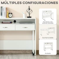 HOMCOM Escritorios Apilables Conjunto de 2 Mesas Escritorio para Ordenador Portátil con Ruedas 2 Cajones para Oficina 100x36x88 cm Blanco(m-4)