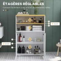 kleankin Meuble de rangement pour salle de bain avec 2 portes et 2 compartiments ouverts dim.  60L x 30P x 102H cm, blanc(m-5)