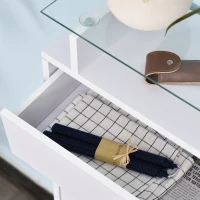 HOMCOM Armoire à Chaussures Meuble rangement Chaussures 2 Portes abattantes 2 Compartiments, tiroir, Plateau en Verre - Bois chêne Blanc(m-11)