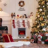 HOMCOM Contemporary Electric Fireplace Coal Burning Flame Effect Inset Fire Place Space Heater Glass View LED Lighting with Remote Control, 1000W/2000W, Silver(m-2)