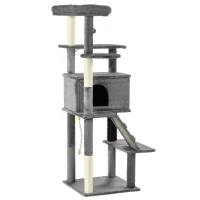 PawHut Cat Tree Tower for Indoor Cats, with Scratching Post, Cat House, Toy, Grey(m-11)