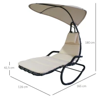 Outsunny Bain de Soleil transat à Bascule Design Contemporain avec Pare-Soleil et Matelas 1,65L x 1,26l x 1,8H m Acier époxy Noir Polyester Beige(m-3)