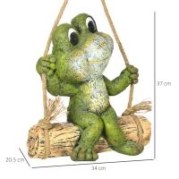 Outsunny Hanging Garden Statue, Vivid Frog on Swing Art Sculpture, Outdoor Ornament Home Decoration, Green(m-3)