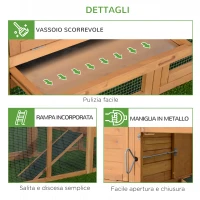 PawHut Pollaio da Giardino Gabbie per Galline da Esterno con Zona di Corsa e Nido in Legno 190×81×103cm(m-7)