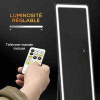 HOMCOM Miroir sur pied ou mural intensité et couleur réglable avec télécommande 40 x 37 x 157,5H cm argenté(m-6)