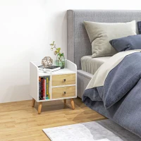 HOMCOM Mesilla de Noche con 2 Cajones Grandes y 1 Estante Abierto y Patas Elevadas de Pino Diseño Nórdico 43x30x49 cm(m-7)