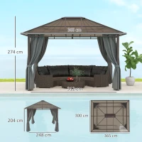 Outsunny 3 x 3.6m Hardtop Gazebo Canopy with Polycarbonate Roof Garden Pavilion with Removable Curtains and Steel Frame, Dark Grey(m-3)