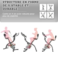 HOMCOM Vélo d'appartement magnetique pliable vélo de Fitness vélo d'intérieur selle réglable dossier guidon écran LCD multifonction bandes résistance acier gris noir(m-6)