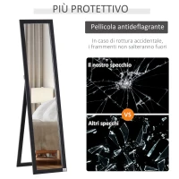 HOMCOM Specchio da Terra e Parete con Supporto Richiudibile e Cornice in MDF, 37x48x152cm, Nero(m-7)