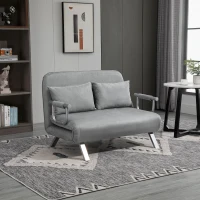 HOMCOM Canapé-lit 2 places, fauteuil convertible avec dossier réglable en 5 positions, chaise longue avec 2 coussins inclus, canapé en revêtement aspect suède déhoussable, 111x80x78cm, gris clair(m-2)