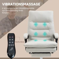 Vinsetto Bürostuhl mit Massagefunktion, beheizbar, neigbar, Kunstleder, 65x72x109-117cm, Cremeweiß(m-4)