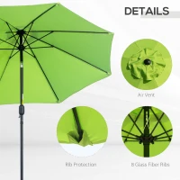 Outsunny 2.7M Garden Parasol Umbrella with Glass Fibre Ribs and Aluminium Frame, Tilting Sun Shade Shelter Canopy, Light Green(m-6)