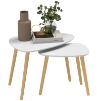 HOMCOM Nesting Coffee Table, Set of 2 Side Tables, Stacking End Tables with Solid Wood Legs, for Living Room Bedroom, Light Grey(m-1)