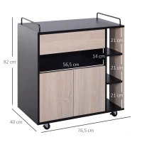 HOMCOM Chariot de service desserte de cuisine à roulettes multi-rangements placard double portes + 3 étagères + niche + tiroir panneaux particules noir chêne(m-3)
