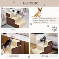 PawHut Scala per Cani e Cuccioli a 3 Gradini Rimovibili e Antiscivolo, Beige e Marrone, 54x40x39cm(m-7)