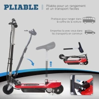 HOMCOM Trottinette Électrique 120 W Pliable pour Enfants de 7 à 12 Ans Hauteur de Guidon et Selle Réglable 10 Km/h Max. 2 Roues en PU Rouge(m-5)