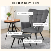 HOMCOM Relaxsessel mit Ottomane Sessel mit Fußhocker, 2-teiliges Set, Grau(m-4)