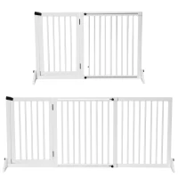 PawHut Absperrgitter Hunde Türschutzgitter Schutzgitter aus Holz Freistehendes Hundegitter mit Tür Hundeabsperrgitter Konfigurationsgitter für Kamin & Ofen Weiß 113-166 x 36 x 71 cm(m-1)