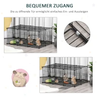 PawHut Kleintiergehege kleintierkäfig Freigehege DIY Metall Kleintiere Multi-Winkel-Verbindungen Anti-Rutsch-Matte öffenbar 22 Platten Schwarz 105 x 70 x 45 cm(m-7)