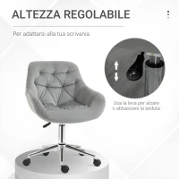 Vinsetto Sedia da Ufficio Ergonomica Girevole con Altezza Regolabile e Ruote, Rivestimento in Velluto, 59x58x80-90cm, Grigio(m-4)