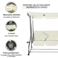 Outsunny Dondolo Letto da Giardino 3 Posti con Tetto Regolabile e 2 Portabicchieri, 200x120x164 cm, Crema(m-7)