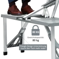 Outsunny Alu Campingtisch Picknick Bank Sitzgruppe Gartentisch mit 4 Sitzen klappbar Grau 135,5 x 84,5x 66 cm(m-5)