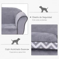 PawHut Sofá para Mascotas con Patas Cama para Perros de Madera con Cojín Acolchado Acogedora Funda Lavable 73,5x41x33 cm Gris(m-5)