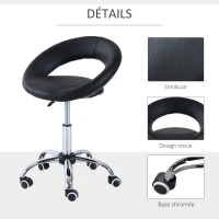 HOMCOM Tabouret à roulettes tabouret de massage pivotant 360° hauteur réglable similicuir noir(m-6)