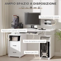 HOMCOM Scrivania per PC con Ripiano per Tastiera e per Monitor e 2 Cassetti, 120x55x85 cm, Bianca(m-4)