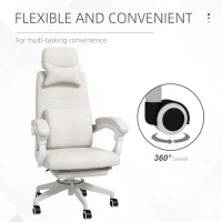 Vinsetto Linen-Look Office Chair, with 160° Reclining Back and Footrest - White(m-7)