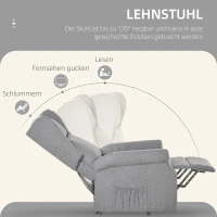 HOMCOM Relaxsessel, Aufstehhilfe, Liegefunktion, bis 200kg, 72,5x94x109cm, Grau(m-5)