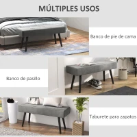 HOMCOM Taburete Pie de Cama Multifuncional con Pies de Acero y Asiento Acolchado para Entrada Pasillo 100x36x45 cm Gris(m-6)