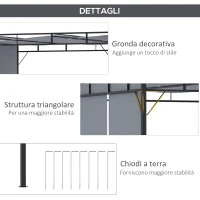Outsunny Gazebo a Pergola 3x3m in Acciaio con Tettuccio Scorrevole e 8 Picchetti Inclusi(m-6)