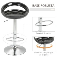 HOMCOM Set 2 Sgabelli da Bar Alti, Sgabelli Girevoli a 360°, con Schienale e Poggiapiedi, Altezza Regolabile, Base in Acciaio, per Sala da Pranzo e Cucina, 46x41x76-96cm, Nero(m-6)
