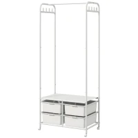 HOMCOM Perchero Zapatero con Ruedas para Recibidor con 8 Ganchos 4 Cestas para Zapatos y Marco de Acero 63x37x153 cm Blanco(m-10)