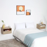 HOMCOM Nachttisch 2er-Set 1 Schublade  1 Regal schwebend Holzspanwerk Natur(m-2)