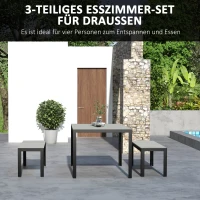 Outsunny Terrassenmöbel-Set, 3-teilig, 2 Bänke & 1 Tisch, Metallrahmen, Holzoptik, Grau(m-4)