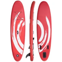 Outsunny Tavola SUP Gonfiabile con Pagaia, Accessori e Zaino di Trasporto, 300x76x15cm, Rosso e Bianco(m-1)