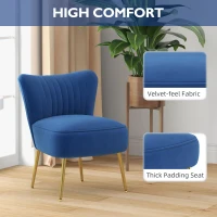 HOMCOM Set of 2 Accent Chairs, Upholstered Living Room Chairs with Gold Tone Steel Legs, Wingback Armless Chairs, Dark Blue(m-5)
